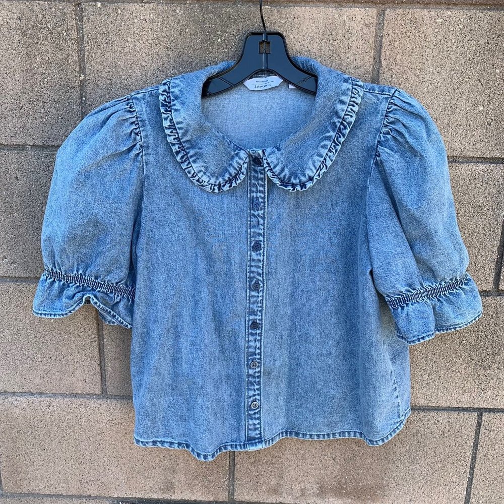 & Other Stories Denim Blue Peter Pan Collar Blouse - Size 42 (US 10)